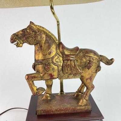L118 Oriental-Style Table Lamp with Composite Horse on Plaque Base
