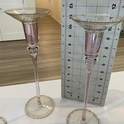 Pier 1 Raja Hand Blown Glass Candlestick holders and Large Bowl