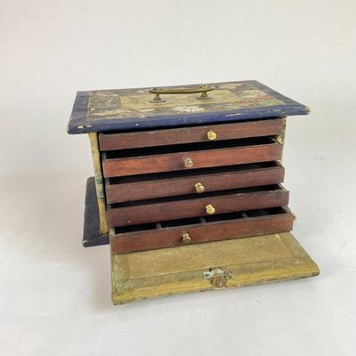 L136 Antique Oriental Mahjong Box with 5 Small Drawers