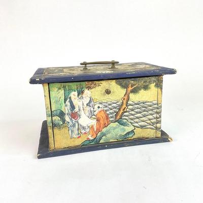 L136 Antique Oriental Mahjong Box with 5 Small Drawers