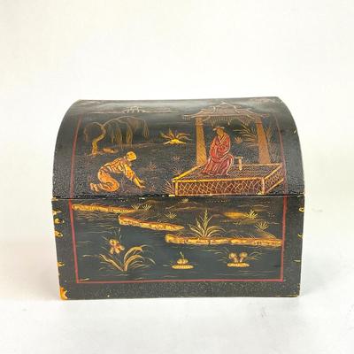L137 Antique Hand-painted Round Top Oriental Desk Box
