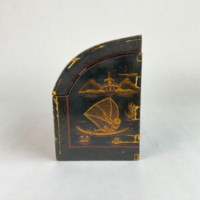 L137 Antique Hand-painted Round Top Oriental Desk Box