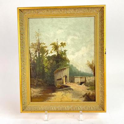 PR140 Antique Original Oil on Board Painting of Landscape