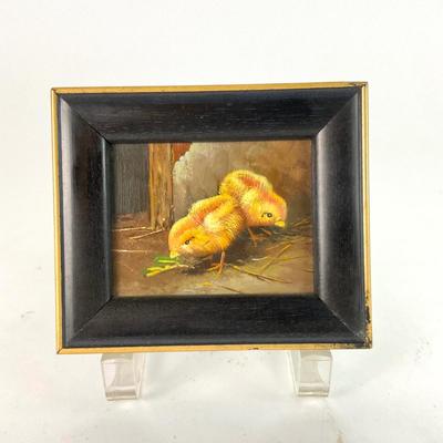 PR142 Hand-painted Oil Small Framed Painting of Chicks