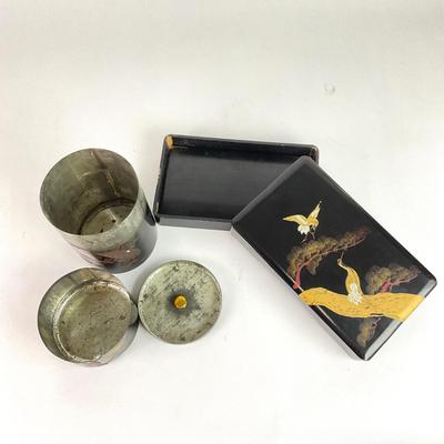 L143 Chinese Hand-painted Box and Tin Jar