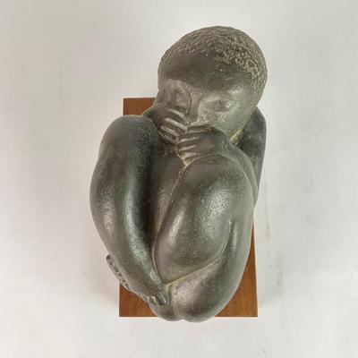 L146 Repro John Flannagan ( 1895-1942) The New One Sculpture on Wooden Base