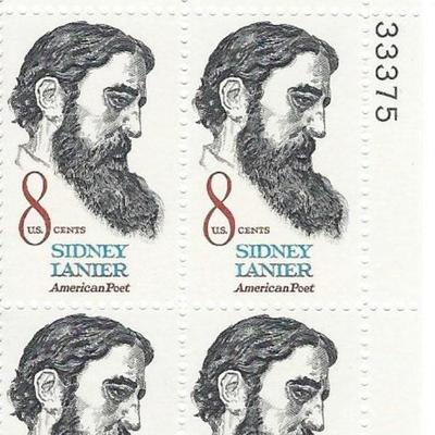 Sidney Lanier American Poet Plate Block