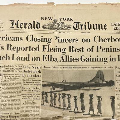 WWII 1944 New York Herald Tribune Original Vintage Newspaper