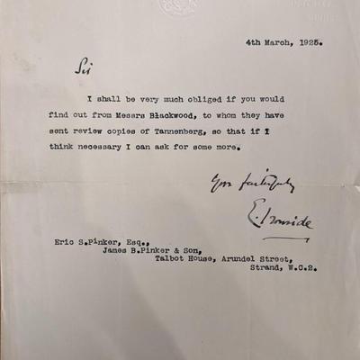 WW1 British Field Marshal Ironside Signed Note