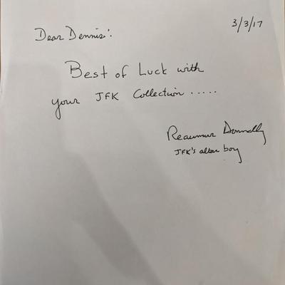 JFK's Altar Boy Signed Note