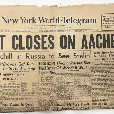 WWII 1944 New York World Telegram Original Vintage Newspaper