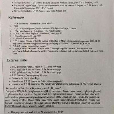 P.D. James Signed Bio Page