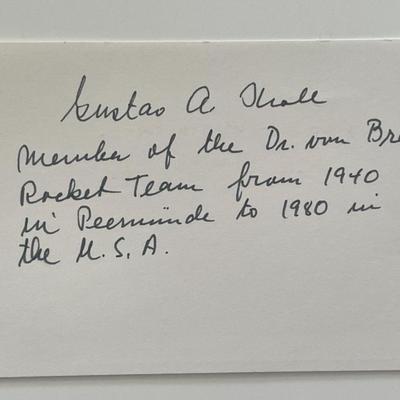 Rocket team member Gustav Kroll autograph note