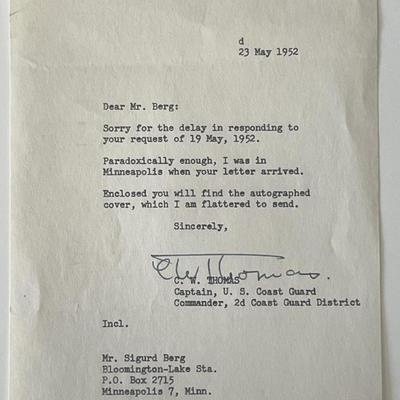 US Coast Guard C.W. Thomas signed note