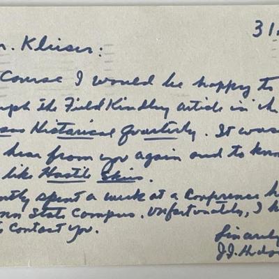 WW2 fighter pilot J.J. Hudson signed note
