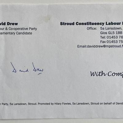 Parliamentary candidate David Drew signed note