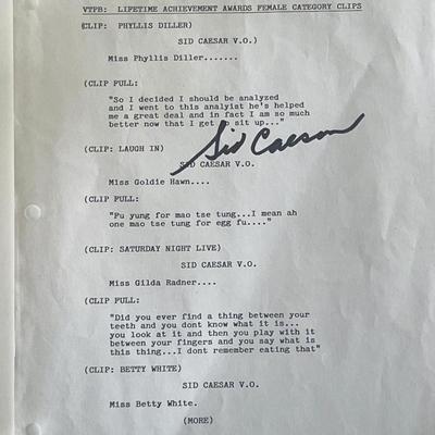 Comedian Sid Caesar signed script