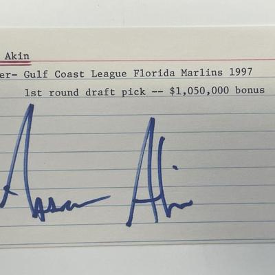 Florida Marlins Aaron Akin autograph note