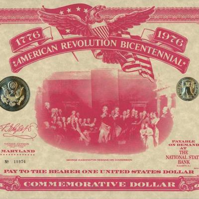 American Revolution Bicentennial Commemorative One Dollar Certificate, Maryland