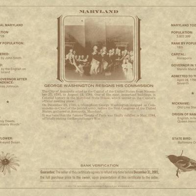 American Revolution Bicentennial Commemorative One Dollar Certificate, Maryland