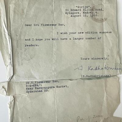 President of India S. Radhakrishman signed letter