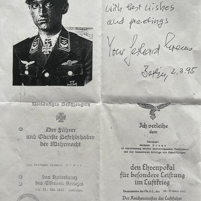 Lt Gerhard Krems facsimile signed page