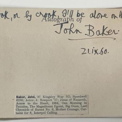 Actor John Baker autograph note