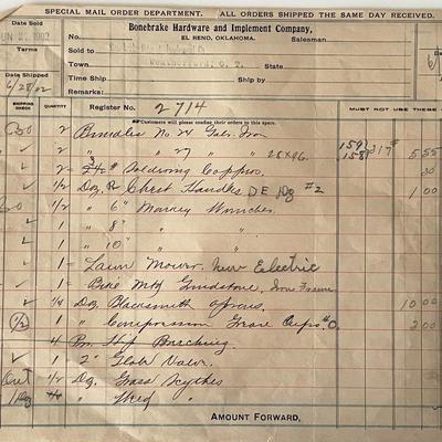 1902 Bronebrake Hardware store accounting log