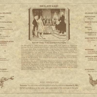 American Revolution Bicentennial Commemorative One Dollar Certificate, Delaware