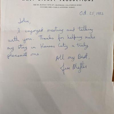 Jim Metler Signed Note