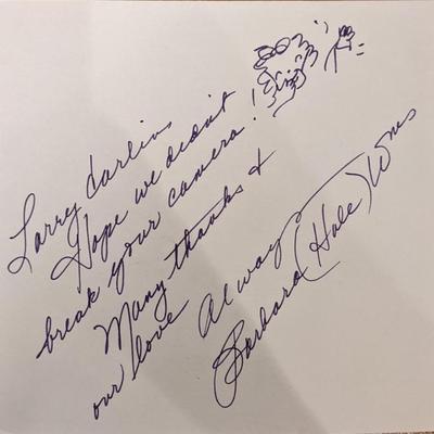 Barbara Hale Signed Note
