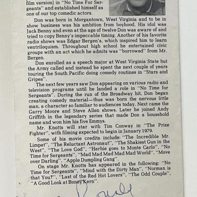 Don Knotts signed theatre pamphlet