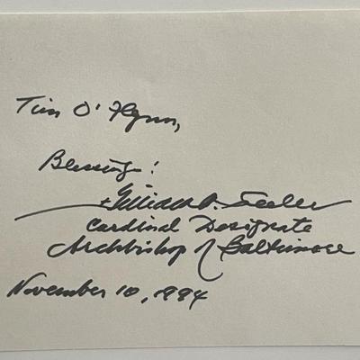 Archbishop of Baltimore William H. Keeler signed note