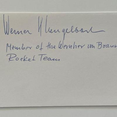 NASA Werner Gengelbach autographed note