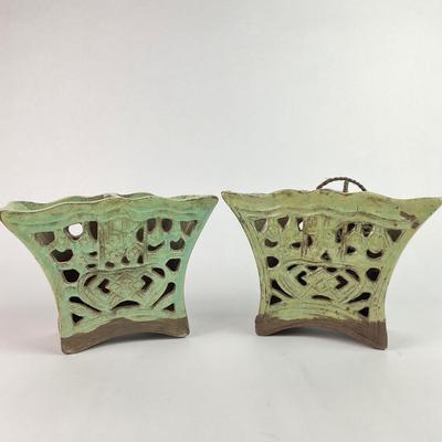 L165 Pair of Twin Celadon Glazed Pottery Chopstick Holders