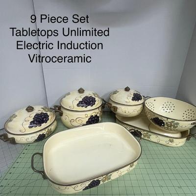 Sale Photo Thumbnail #2: Tabletops Unlimited features a vintage grapevine motif on cream-colored ceramic. Suitable for Induction & Vitroceramic