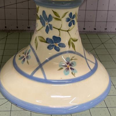 Sale Photo Thumbnail #41: Hand-painted blue and green floral motifs and Glossy glaze finish with slight crackling consistent with vintage ceramic ware