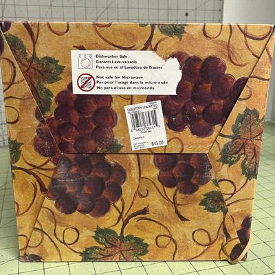 Sale Photo Thumbnail #67: Vino – Hand Painted Collection and Includes 2 handled cruets with cork stoppers, 2 shakers, 1 mustard pot with lid, 1 matching ceramic caddy.