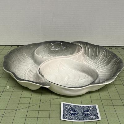 Sale Photo Thumbnail #115: Glazed ceramic or stoneware and Leaf-vein relief pattern with Yin-Yang composition