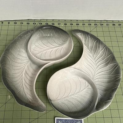 Sale Photo Thumbnail #116: Glazed ceramic or stoneware and Leaf-vein relief pattern with Yin-Yang composition