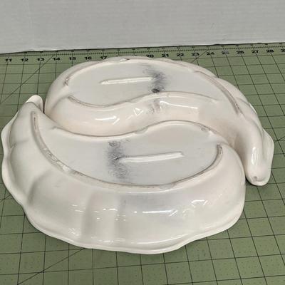Sale Photo Thumbnail #117: Glazed ceramic or stoneware and Leaf-vein relief pattern with Yin-Yang composition