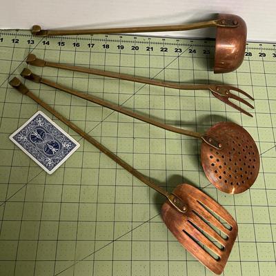 Sale Photo Thumbnail #202: The set includes a slotted spatula, skimmer spoon, ladle, and meat fork.
