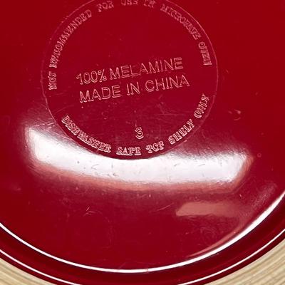 Sale Photo Thumbnail #292: Set Includes Red-and-White Plastic Mixing Bowl and Matching Red Handled Ceramic Storage Mug with Lid.