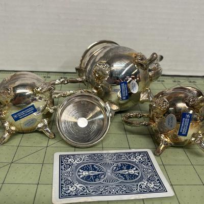 Sale Photo Thumbnail #350: Includes 1 Teapot with Hinged Lid, 1 Sugar Bowl with Matching Lid and 1 Creamer Pitcher.