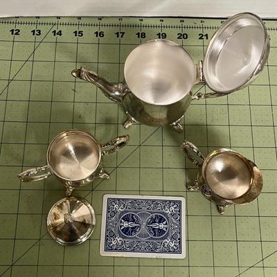 Sale Photo Thumbnail #349: Includes 1 Teapot with Hinged Lid, 1 Sugar Bowl with Matching Lid and 1 Creamer Pitcher.