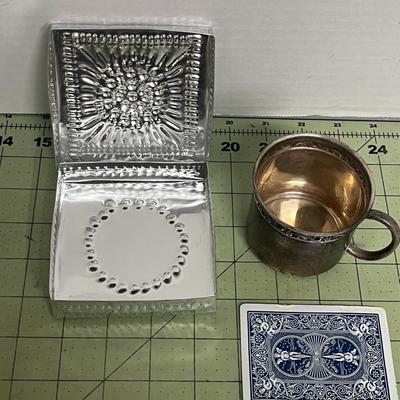 Sale Photo Thumbnail #375: Its Includes small silver-plated baby cup and Embossed Aluminum Trinket Box