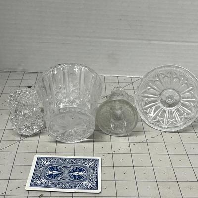 Sale Photo Thumbnail #450: Includes Crystal Jar with Lid, Toothpick Holder, and Owl Vase.