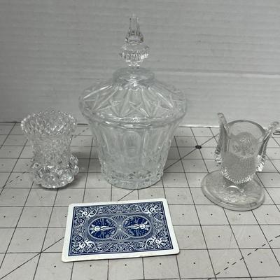 Sale Photo Thumbnail #446: Includes Crystal Jar with Lid, Toothpick Holder, and Owl Vase.