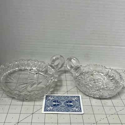 Sale Photo Thumbnail #466: Arched Crystal Handle and Etched Floral Designs, Starburst Bases.