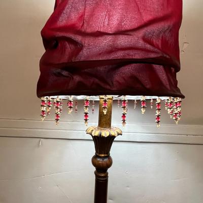 Sale Photo Thumbnail #490: Burgundy Fabric Shade & Beaded Fringe